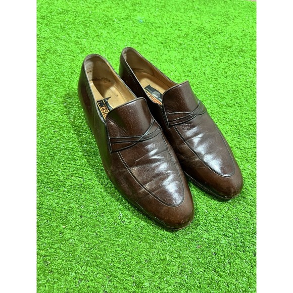 Vintage Italian Loafers Size 7.5 Brown Leather Driversslip Casual Dress - Picture 1 of 8